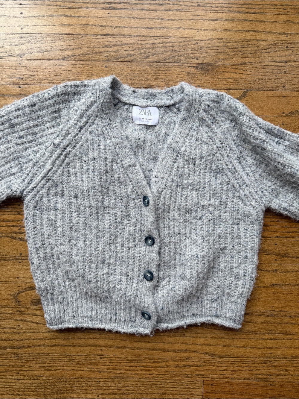 ZARA Light Gray Ribbed Button-Front Cardigan